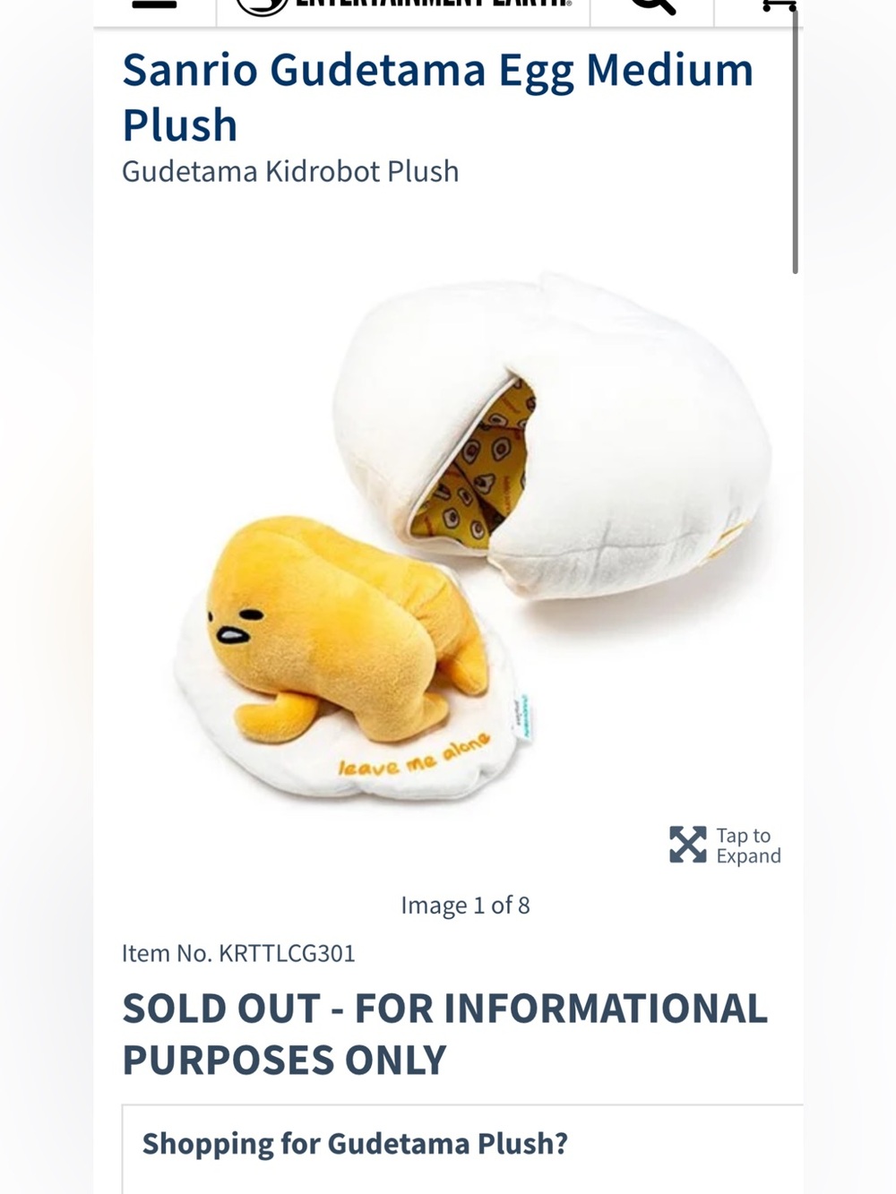Kidrobot X Sanrio Gudetama lazy Egg Medium Plush - 2 piece